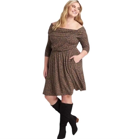 Lane Bryant Dresses & Skirts - Lane Bryant Leopard Print Off The Shoulder Dress Size 14/16